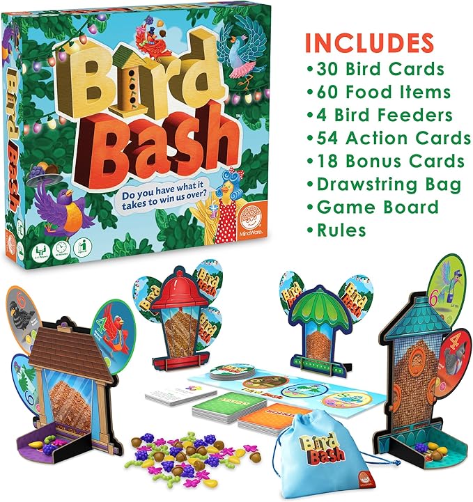 MindWare Bird Bash Family Board Game for 2-4 Players - Easy to Learn and Play in 40 Minutes - Earn Points with Action Cards - Fun Kid Board Games for Ages 8 and Up