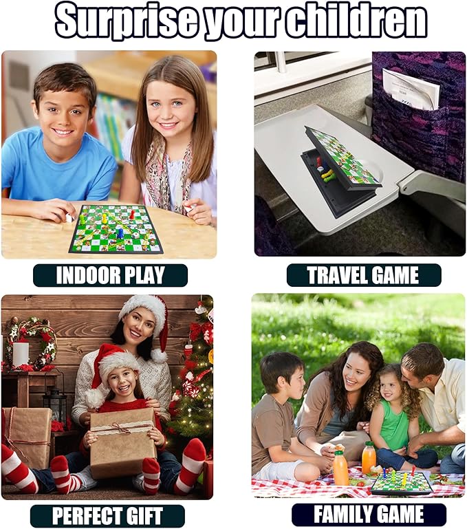 KIDAMI Magnetic Snakes and Ladders Board Game Set, Folding Portable Design and Light-Weight, Travel Game Set Gift for Kids and Adults