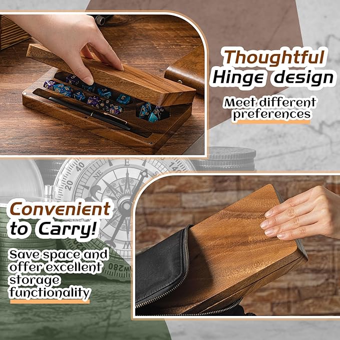 Walnut Dice Box 4.8 x 9 Inch Handmade Dice Tray for Rolling with Storage Phone Tablet Stand Magnetic Lock Secures Lid Portable Tray for Tabletop Rpg Board Games Gift(Walnut,Flip)
