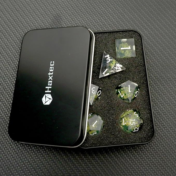 Haxtec DND Dice Set Sharp Edge Resin Dice Set with Dice Case, Flower D and D Dice, Polyhedral D&D Dice Set for Dungeons and Dragons TTRPGs DND Gift