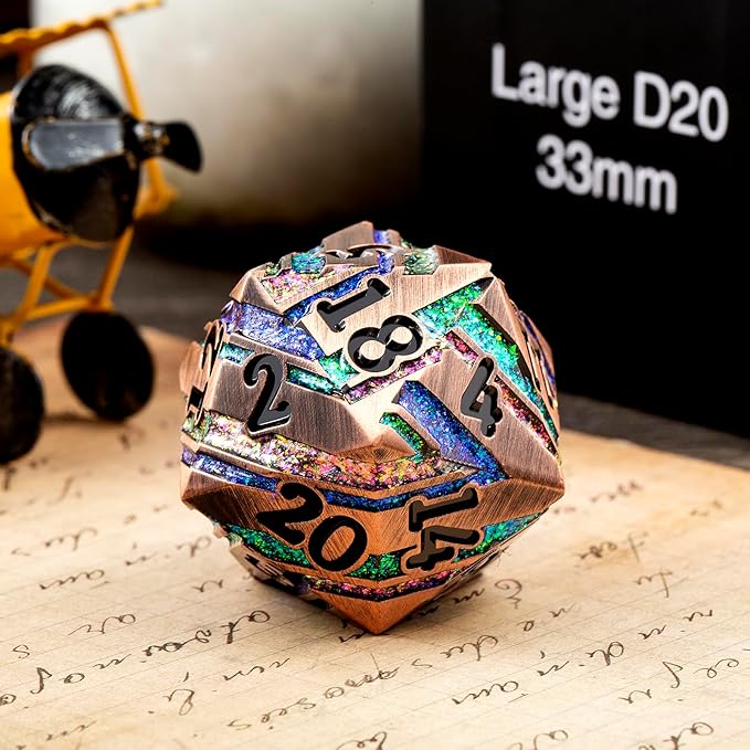 D20 D&D Dice DNDND 33mm Large 20 Sided Metallic Die with Gorgeous Gift Box for Dungeons and Dragons (Colorful Stripe)