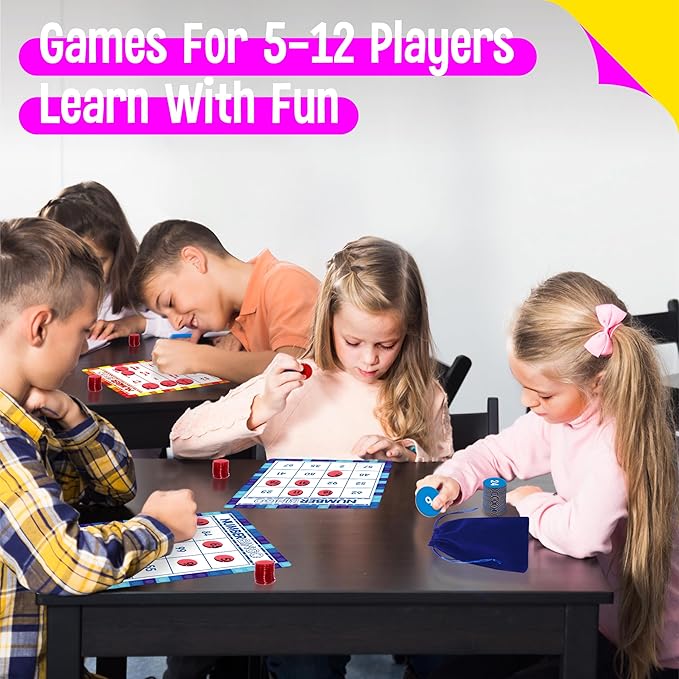 SpriteGru Number Bingo Game, 1-100 Board Game Learn & Count to Read 2 Versions Recognition Game for Kids 5-12, Perfect for Classroom & at Home
