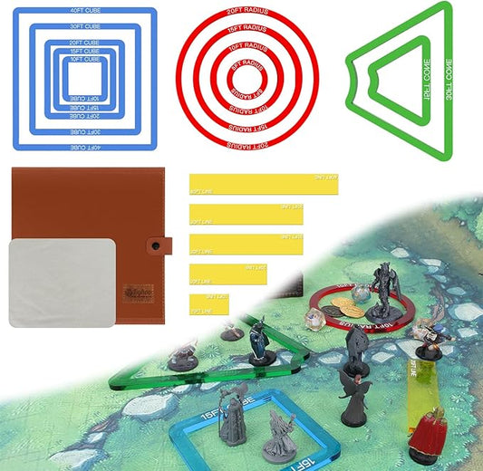 Byhoo 16 PCS DND Spell AOE Damage Template Set with Pouch, Semi-Transparent Acrylic 5E Area of Effect Spell Templates for Dungeons and Dragons & TTRPG, Ideal Gift for DMS and DND Enthusiasts