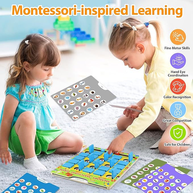 Matching Memory Game for Kids Ages 4-8, Flip to Win Wooden Board Games, Toddler Travel Toys for 3 4 5 6 7 8 Years Old Boys Girls, Road Trip Essentials, Airplane, Car Activity Easter Gifts
