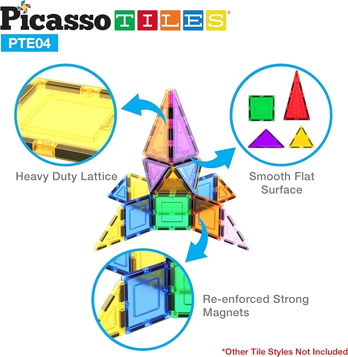 PicassoTiles Magnetic Building Block Set Magnet Tiles Construction Toy STEM Learning Kit Educational Playboards Pretend Play Stacking Blocks Child Brain Development
