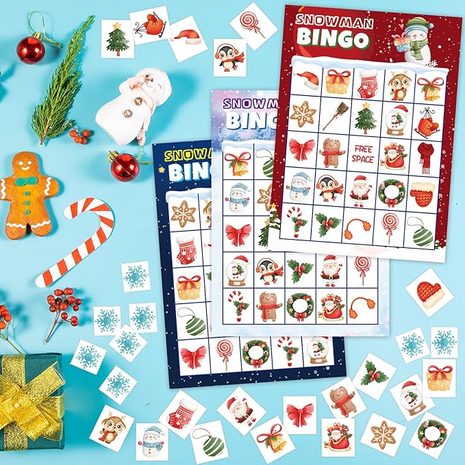 ceiba tree Christmas Bingo Cards Snowman Bingo Game for Kids 24 Players Holiday Classroom Activity Party Supply