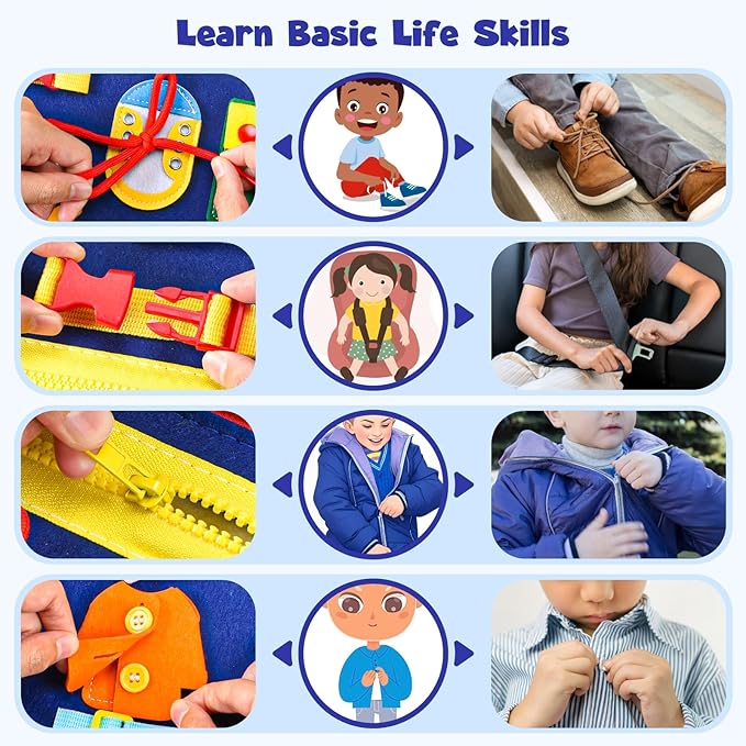 Busy Board Montessori Toys for Toddlers: Busy Book Sensory Board Quiet Book Educational Activity Book for 3 4 5 Year Old Gifts for Boys Girls Kids, Toddler Travel Toys for Airplane Car (Blue)
