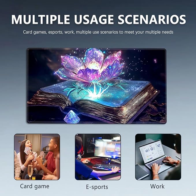 MTG Playmat Size 23.6x13.8in with Storage Bags Portable Playmat TCG and Board Game Mat for Cards Rubber Base Slip-Resistant Mousepad Desk Mat (Magic Lotus Flower,No with Zone)