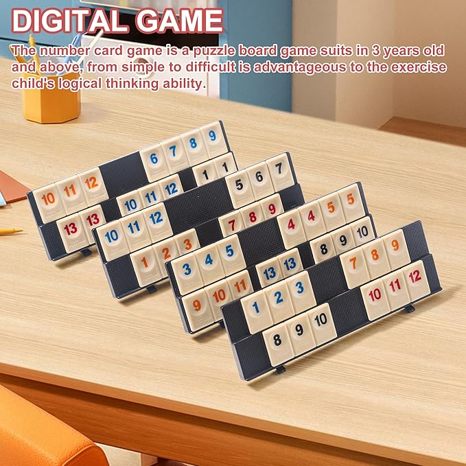 Rummy Cube Game with Portable Bag, Mini Rummy Cube Game for Adult and Kids,106 Tiles, Playing Rack，Travel Set with 4 Tiles Holders for Family Classic Board Games (Travel Edition 2-4 Players)