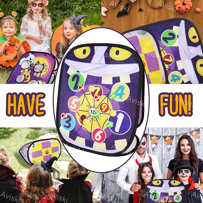 Halloween Party Games for Kids - Bean Bag Toss With Ghost Pumpkin Castle Pattern and Scores - Outdoor Indoor Activities for Family
