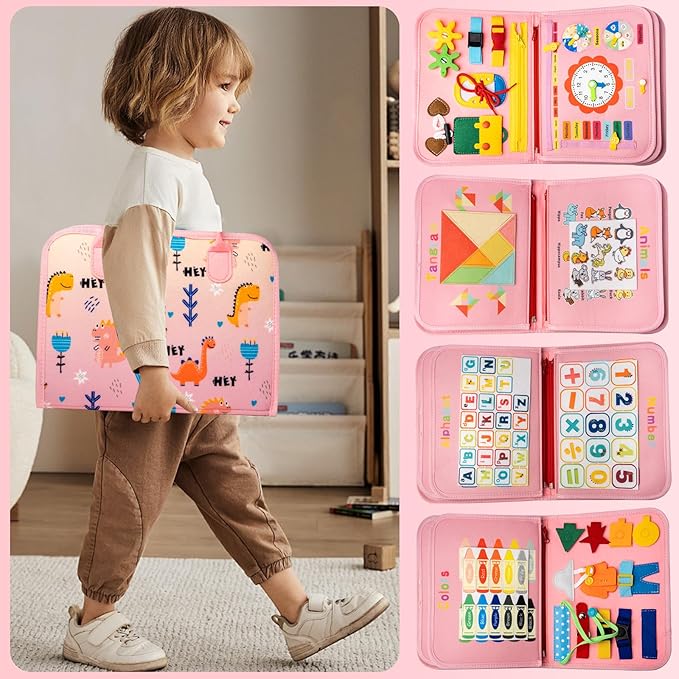 Toddler Busy Board, Montessori Toys Busy Book for Toddlers 1-3 Year Old, Gifts for 2 Year Old Girls Boy, Educational Learning Sensory, Kids Ages 2-4 Activities Toy for Airplane Car Travel