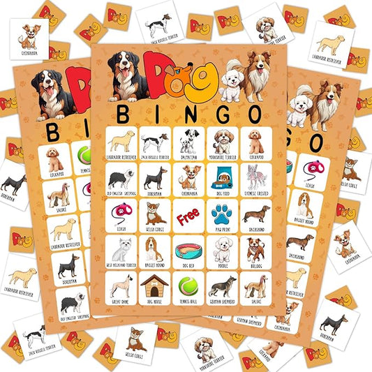 Dog Bingo Cards Game, Bingo Game for Adults Family, Puppy Dog Party Supplies Favor Decoration Bingo Decorations, Dog Lovers Gift, 24 Players Bingo Games -01