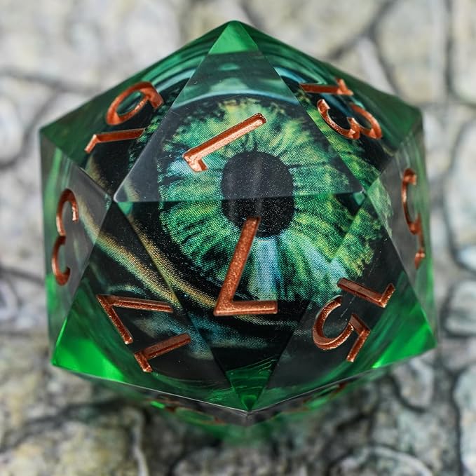 Dungeons and Dragons DND Dice D20, Moving Eyeball Liquid Core Dice Set D&D 33MM Oversized D20 Single Sharp Edge Resin dice with Gift Case, Polyhedral Dice for Role Playing Game