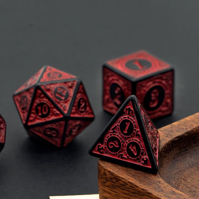 DND Dice Set-D&D Polyhedral Dice (7 Pcs) with Leather Dice Bag for Dungeons and Dragons Role Playing Dice Games RPGs (Red with Black Edge)