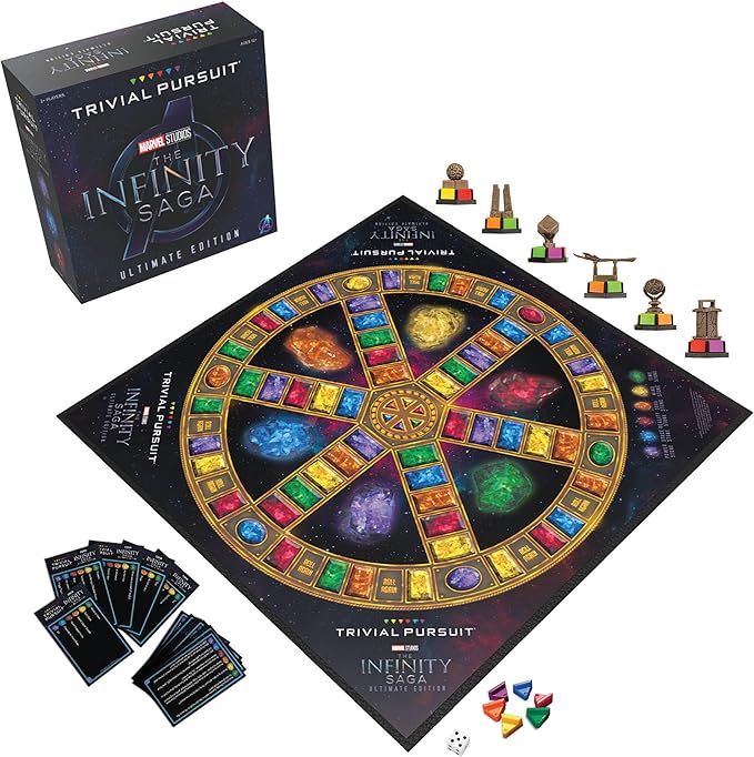 Trivial Pursuit: Marvel Cinematic Universe Ultimate Edition | Officially Licensed | Collectible Trivia Board Game Featuring 6 Infinity Stone Location Movers, 1800 Questions, MCU Phases 1-3