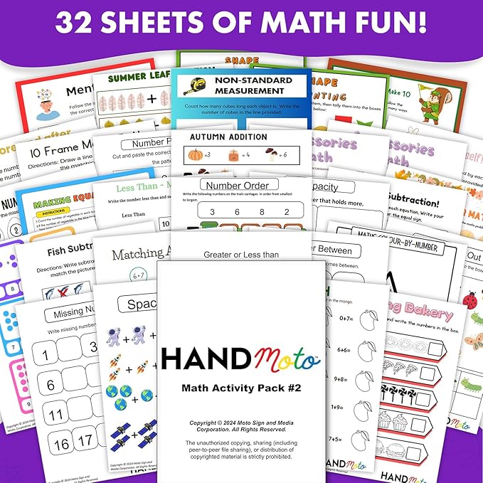 HANDMoto Math 2 Activity Pack – Educational Kids Activity Book for Preschool, Kindergarten, & Toddler Learning, Fun Math Workbook for Kids, Preschool Learning Activities for Children Ages 3-5