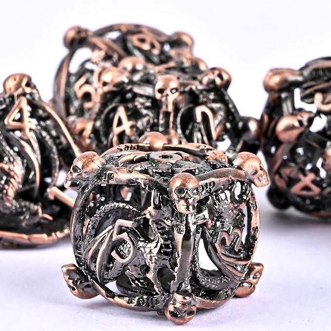 DND Metal Dice Set, UBEUCK 7PCS Gear Metal DND Dice Set for Dungeons & Dragons Board Games Boxes (Ancient red Copper dice)