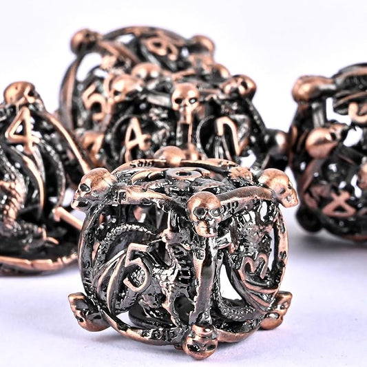 DND Metal Dice Set, UBEUCK 7PCS Gear Metal DND Dice Set for Dungeons & Dragons Board Games Boxes (Ancient red Copper dice)
