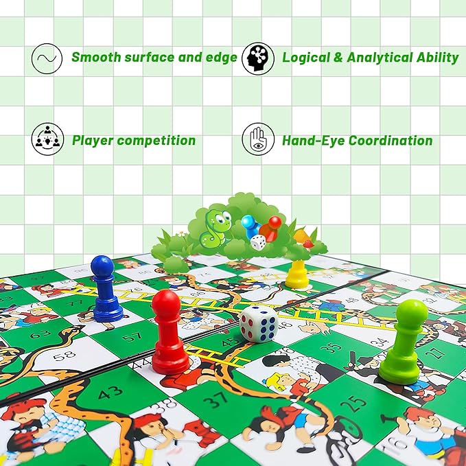 KIDAMI Magnetic Snakes and Ladders Board Game Set, Folding Portable Design, Family Travel Game Set Gift for Kids and Adults (11.2 inch x 11.2 inch)