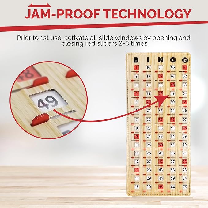 MR CHIPS Jam-Proof Finger Tip Master Bingo Card with Sliding Windows Large Cardboard Calling Cards Tan Style