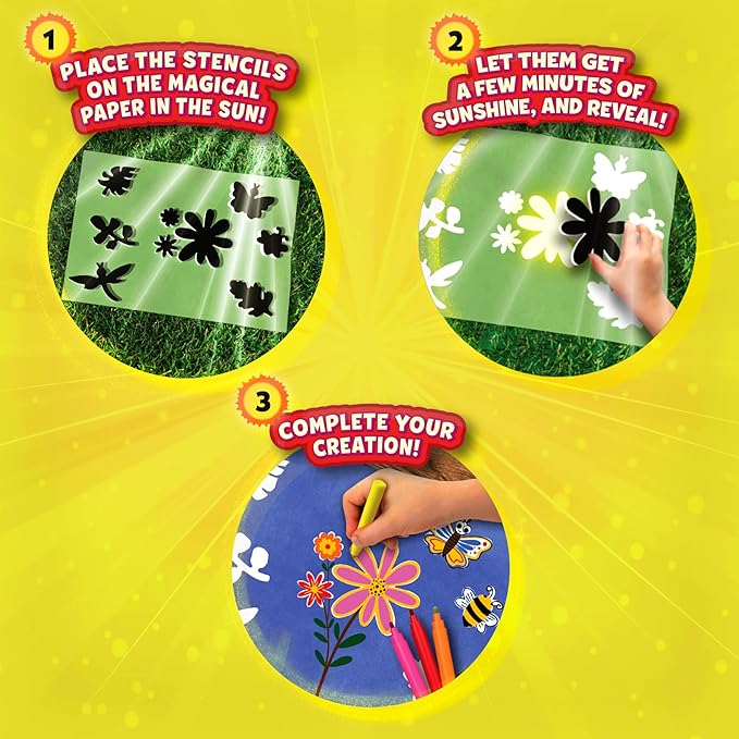 Skillmatics Sun Paper Art Kit - Mess-Free DIY STEM Craft Kit for Kids, Design with Stencils, Create with Sunlight, Color with Markers, Indoor, Outdoor Play, Gifts for Ages 4, 5, 6, 7, 8, 9, 10, 11, 12