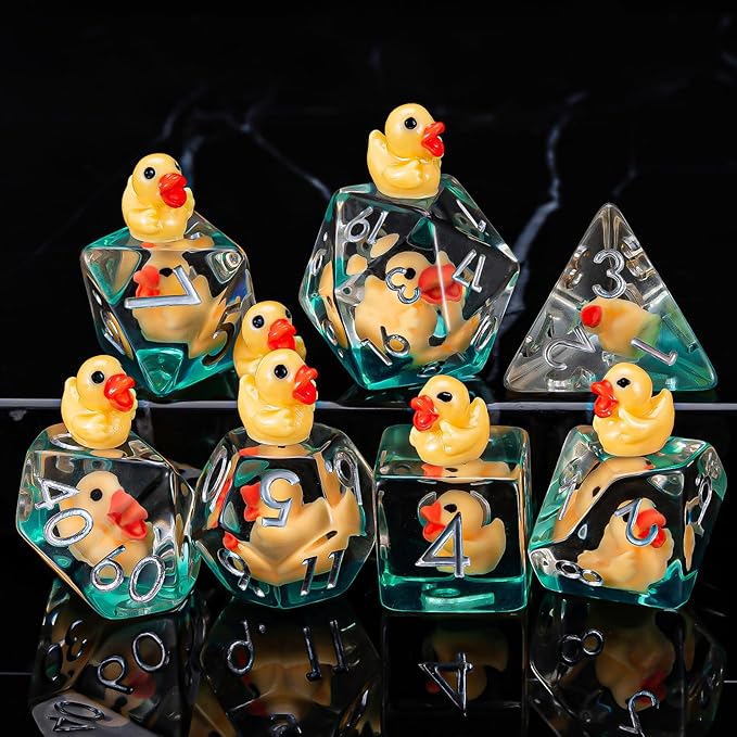 Yellow Duck Resin D&D Dice Set, 7pcs Polyhedral Dice (D4, D6, D8, D10, D12, D20, D%) for Dungeons and Dragons, RPG, MTG