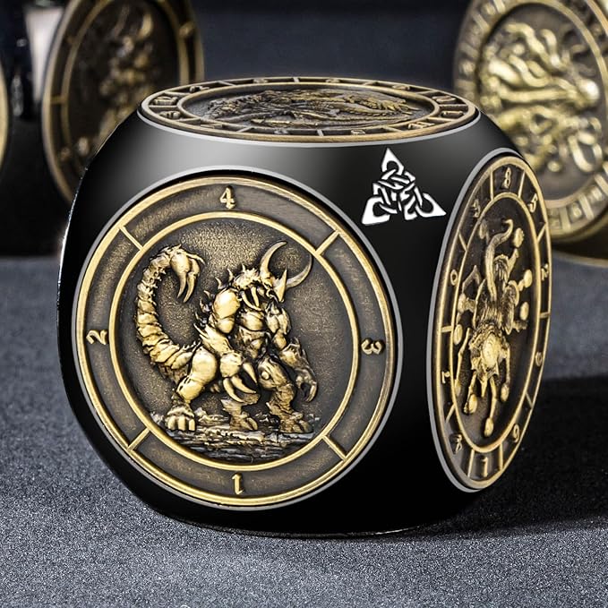 7 in 1 Spinner DND Dice Set, Metal D and D Dragon Dice with Gift Box, Role Playing Dice, Black Bronze