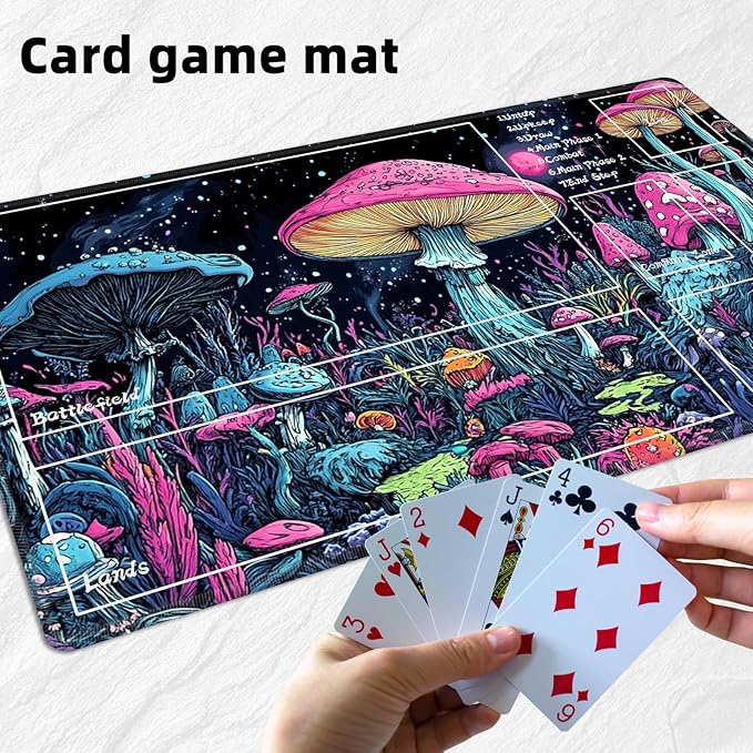 for MTG Playmat with Zones Storage Bag, for TCG Playmat and Playing Card Mat for Magic Board Games, Colorful Mushroom Non-Slip Stitched Edges Game Mat, Rollable Foldable Card Playmats