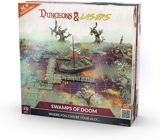 Dungeons & Lasers Swamps of Doom 29 Piece d&d Starter Set Includes Game Mat, Miniature Terrain Elements for 5E Compatible Tabletop Games and DND – Unpainted, Unassembled - Ages 14 Years and up