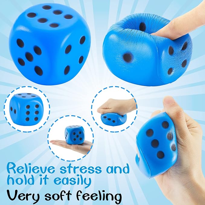 Zomiboo 2 Pcs Large Foam Dice Stress Balls Soft Jumbo 6 Sided Giant Dice Educational Learning Squeeze Anxiety Relieve Toy Gifts for Adults Kids Board Game Classroom(Red, Blue,2.3 Inch)