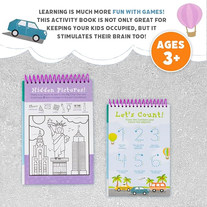 Squirrel Products Mom, I'm Bored Children's Activity Book, Fun Reusable Dry Erase Toy - Roadtrip Essentials, Word Games, Screen Free Activites for Kids Ages 3 and Up - Travel Version