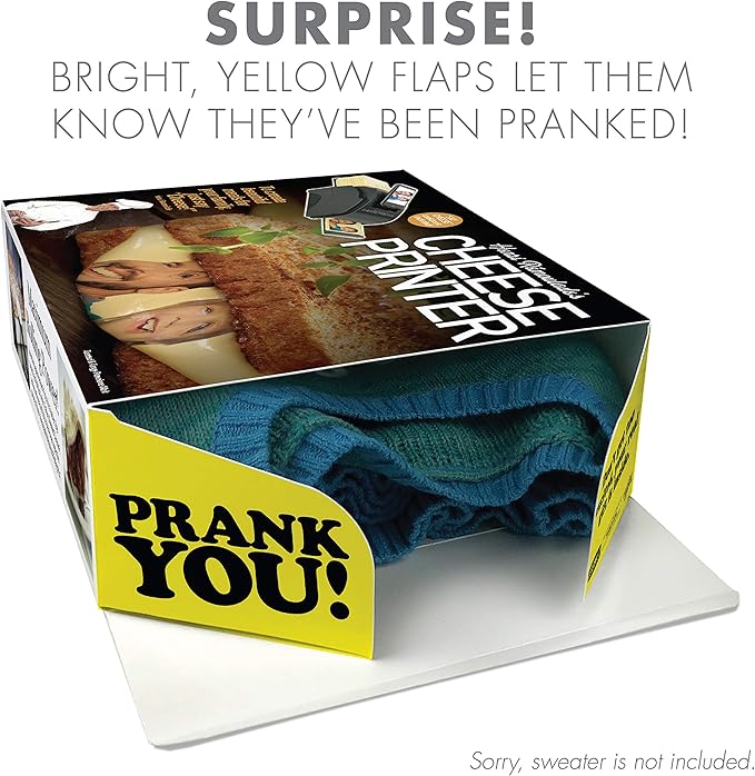 Prank-O Cheese Printer Gag Gift Empty Box, Birthday Gift Box, Wrap Your Real Present in a Convincing and Funny Fake Gift Box, Practical Joke for Birthday Presents, Holidays, Parties