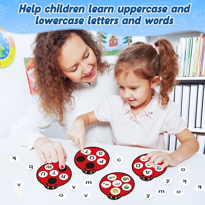 Alphabet Games for Kids Toddlers,Animal Cards,Alphabet Learning Toys,ABC Flash Cards,Speech Therapy,Letter Matching Board Games for Kids 3-6,Ladybug Toys,Preschool Classroom Must Haves