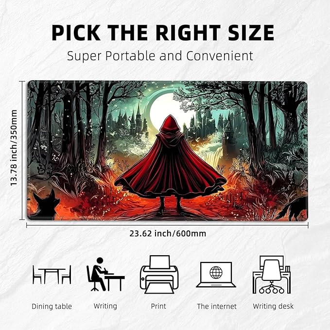 for MTG Playmat with Zones Storage Bag,for TCG Playmat and Playing Card Mat for Magic Board Games, Little Red Riding Hood Non Slip Stitched Edges Game Mat, Rollable Foldable Card Playmats