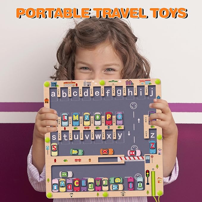 Magnetic Toys Alphabet Maze, Montessori Toys for Kids Boys Girls 2 3 4 Year Old, Letter Puzzle Wooden Busy Board, Preschool Learning Activities Educational Toys, Sensory Toys for Kids 5-7