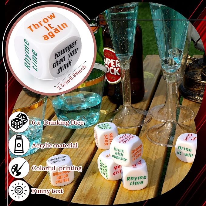 Hanaive 6 Pcs Party Drinking Bar Dice Game Resha Roulette Drinking Game Bachelorette Party for Adults White Elephant Gift Wedding Graduation Birthday(Basic Dice,White)