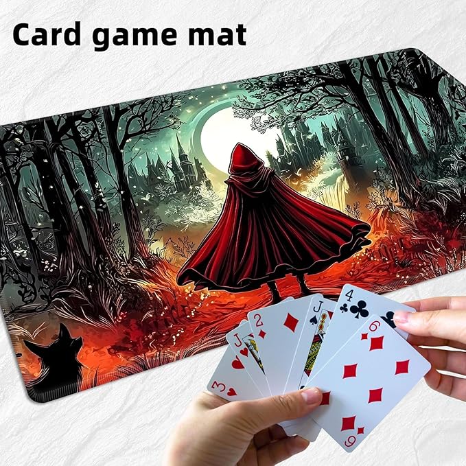 for MTG Playmat with Storage Bags, Card Playmat for TCG Card Playing Game,Rollable & Foldable for PTCG and Board Game Mat for Cards,Non-Slip Little Red Riding Hood Desk Mat for Home Office