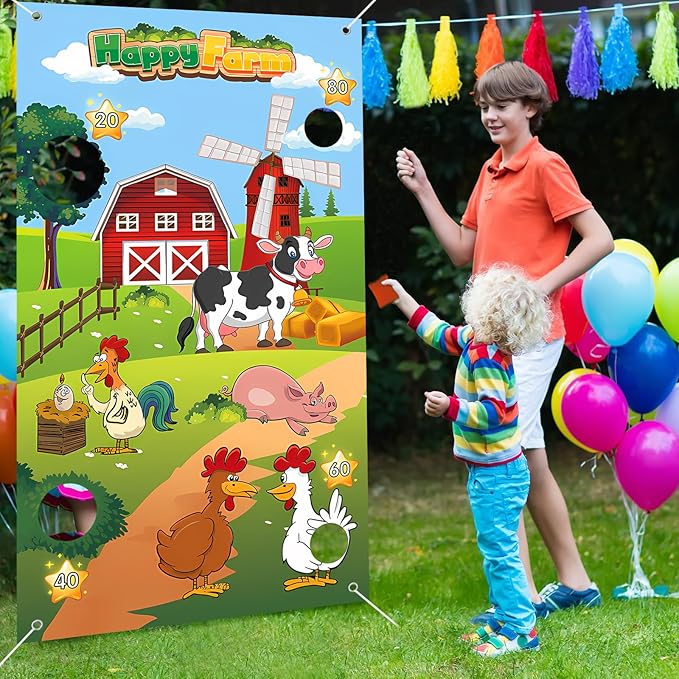 Farm Animals Game, Bean Bag Toss Game with 4 Bean Bags, Farm Animal Party Decorations, Farm Animal Bean Bags for Tossing,Farm Party Favors Kids Outside Activities Farm Games for Outdoor Games