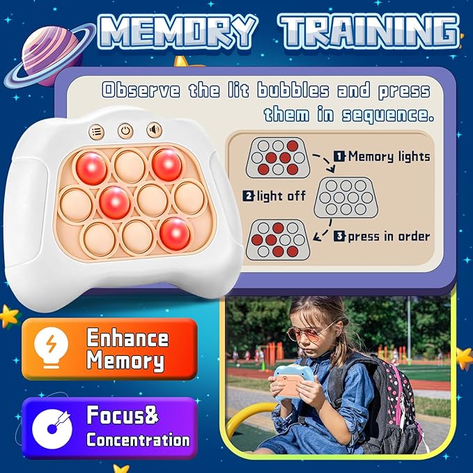 Quick Push Game，Pop Game Fidget Toys, Fast Push Bubble Game, Handheld Puzzle Game Sensory Toys ，Light Up Push Pop Game for Kids 3-12 Girls and Boys Teens Adults Decompression (White)