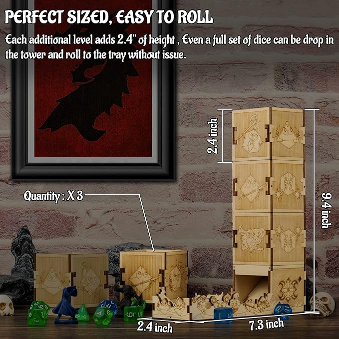 DND Modular Dice Tower Wood Laser Etched 12 Cute Classes Dice Roller Perfect for Board Game and Tabletop RPG (Modular)