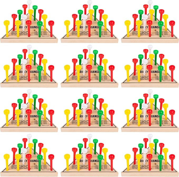 12 Pack - Wooden Triangle Peg Board Game - Retro Mini Travel Game