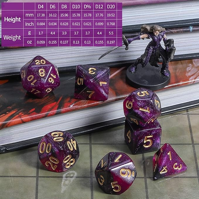 CiaraQ DND Polyhedral Dice Set with a Black Dice Bag for D&D RPG MTG Role Playing Table Games