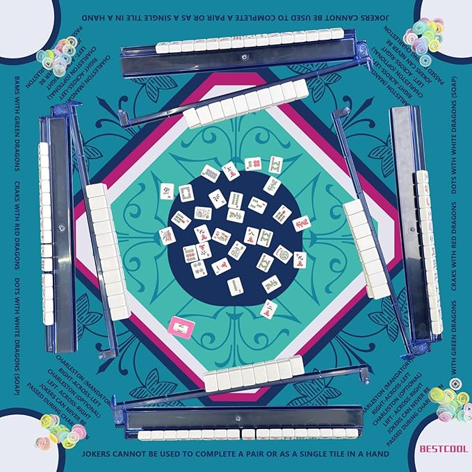 2025 Neoprene Mahjong Mat with Rules for Table, Odorless, Free of PAHs, No Creases American Mahjong Mat with Instructions, Anti-Slip, Noise Reduction Mahjong Gift