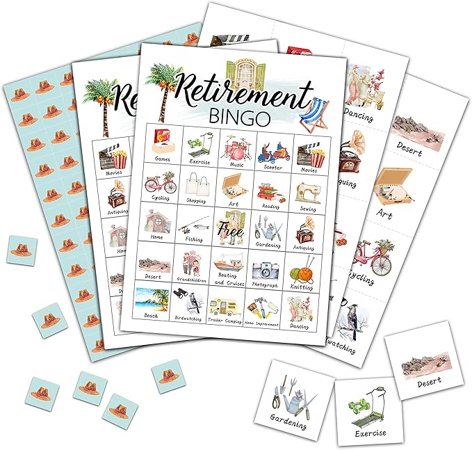 Retirement Bingo Cards, Retirement Game for 24 Players, Family & Friends Office Activity, Retirement Party Favors Supplies Decorations (12)