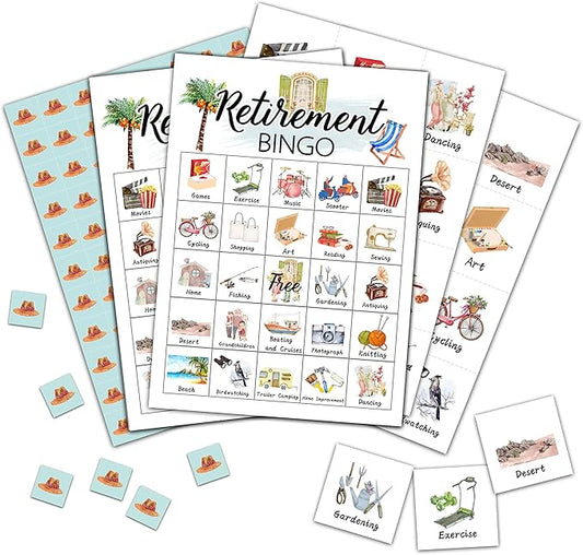 Retirement Bingo Cards, Retirement Game for 24 Players, Family & Friends Office Activity, Retirement Party Favors Supplies Decorations (12)