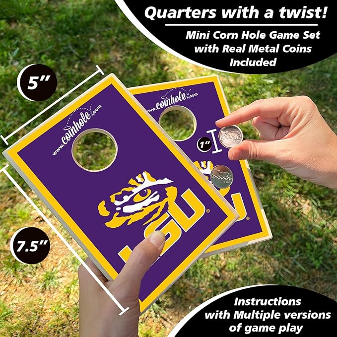 Tabletop Cornhole Game Set | Officially Licensed College Mini Football Cornhole Board Game | Includes Coins