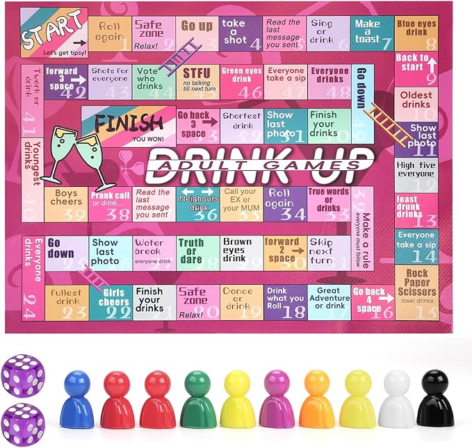 Drinking Board Games for Adults, Waterproof Leather Mat Drinking Board Game, Fun Party Interactive Drinking Games for Game Night, Bachelorette Parties, Birthday, Age 21+, 2-8 Players