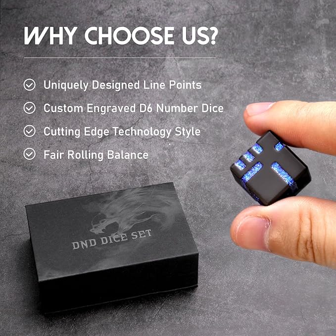 D6 Metal Dice, 16mm 6 Sided Dice Set, ZHOORQI 6Pcs/Set Tech-Themed New Concept Glittery Lines D6 Dice for DND, Tabletop RPGs Gifts（D6-Glitter Blue）