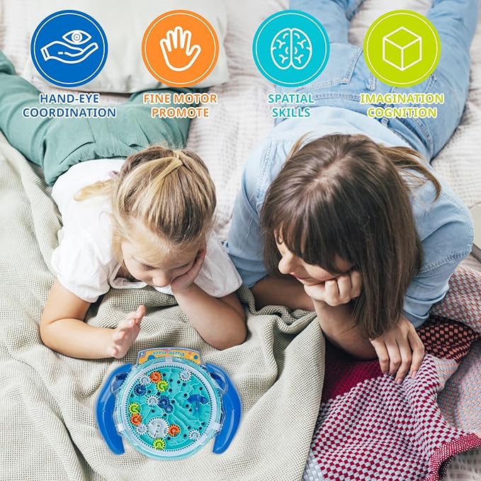 Mind Puzzles for Kids Ages 3-12, 3D Maze Puzzles, Brain Games, Brain Teasers Gravity Maze Ball Puzzle Toy Gifts, Hard Challenge, Gear Wheel Labyrinth Game Maze with One Steel Marbles - Blue