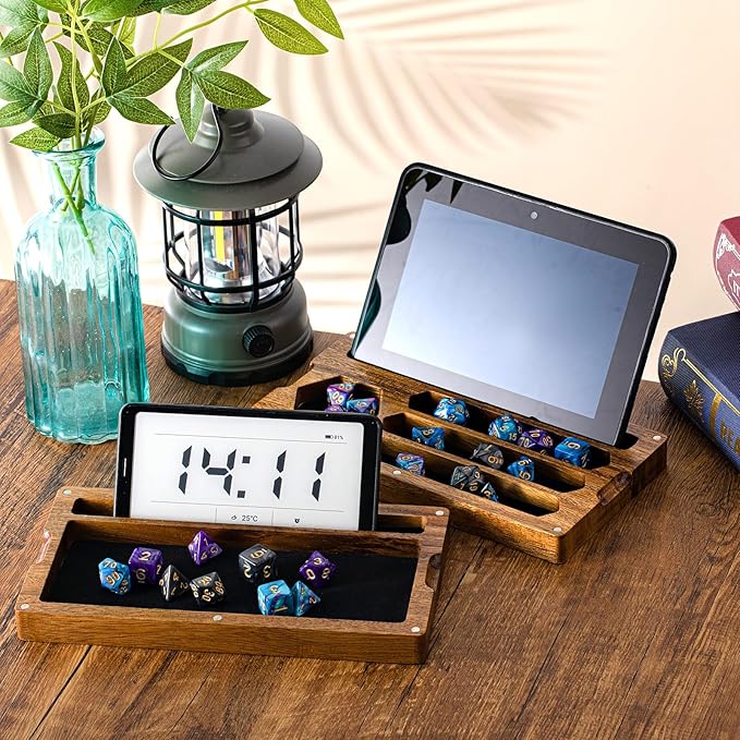 Walnut Dice Box 4.8 x 9 Inch Handmade Dice Tray for Rolling with Storage Phone Tablet Stand Magnetic Lock Secures Lid Portable Tray for Tabletop RPG Board Games Gift(Walnut,Regular)